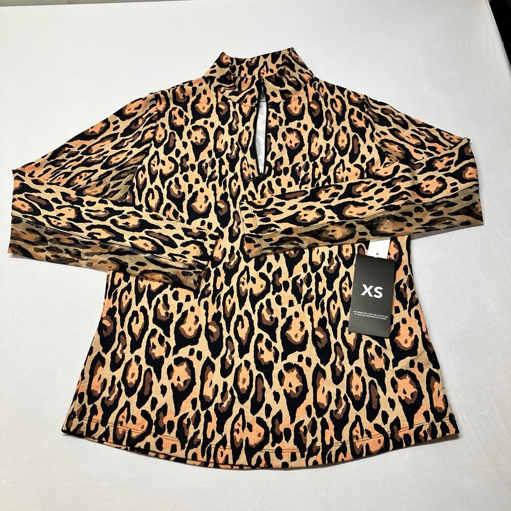 IBKUL Mesh 1/4 Zip Top Cheetah Leopard Print Pullover UPF 50 NEW Size XS